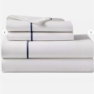 Ralph Lauren Palmer Organic Cotton Percale 2 King Pillowcases White Polo Navy